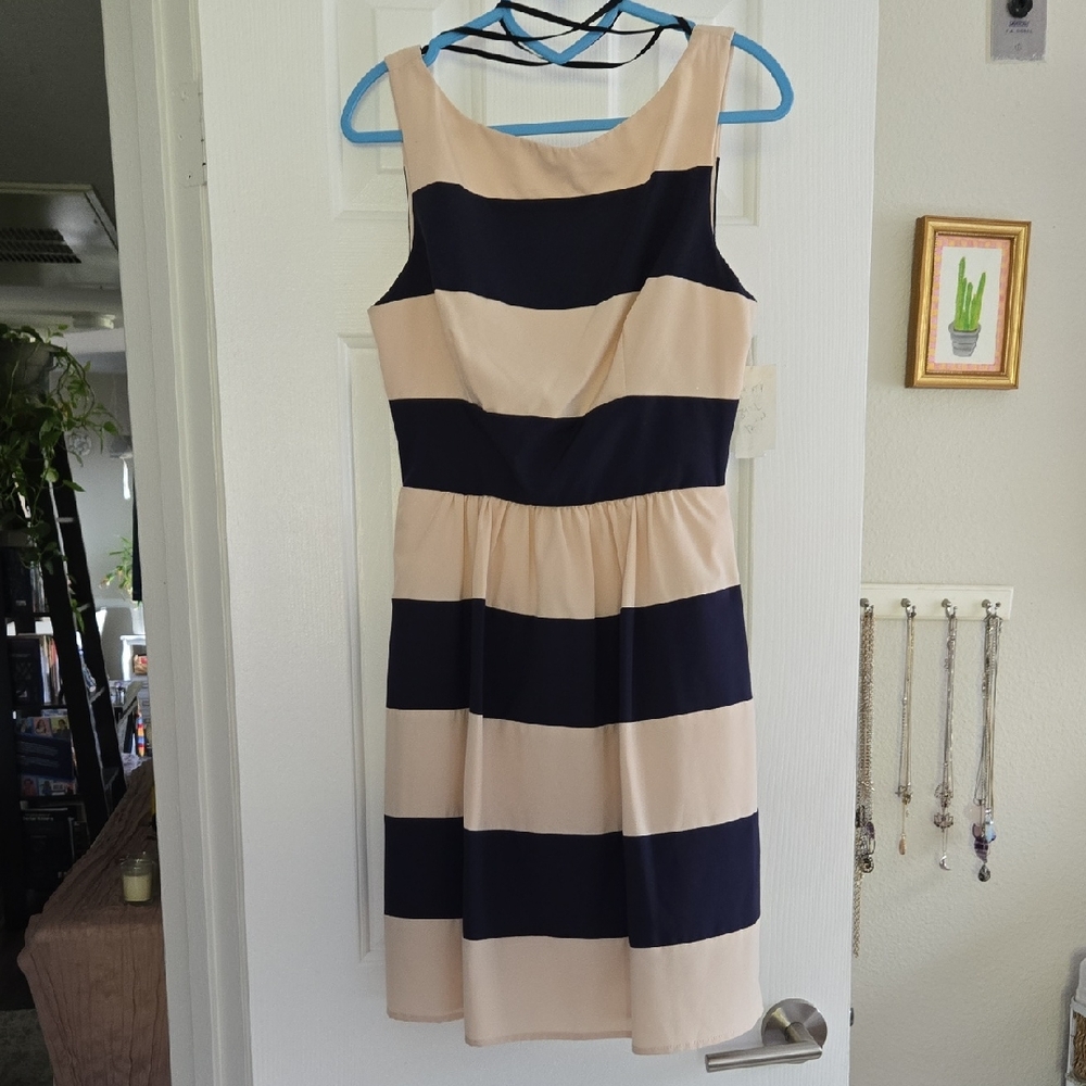 B Darlin Striped Sleeveless Mini Nautical Dress- Summer Vacation- Medium NwT